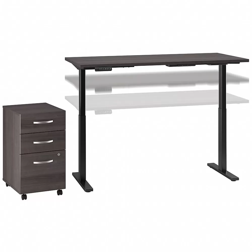 Bush Business Furniture Move 60 Series 72"W Electric Height Adj Standing Desk w/ Storage, Storm Gray/Black Powder (M6S006SGSU) Shop
