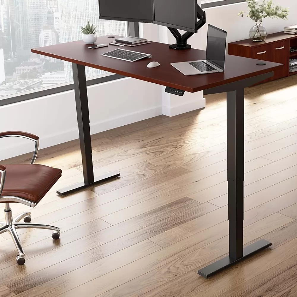 Bush Business Furniture Move 40 Series 72"W Electric Height Adjustable Standing Desk, Hansen Cherry/Black (M4S7230HCBK) Hot