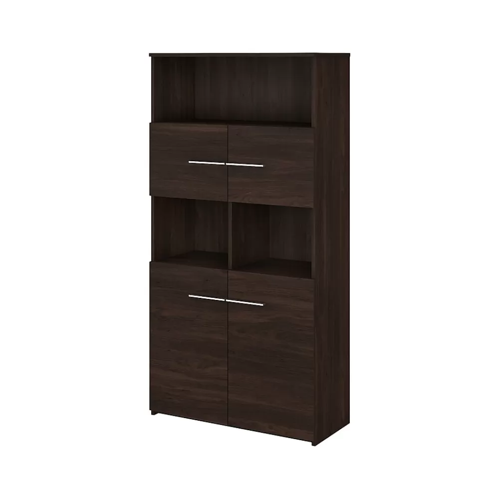 Bush Business Furniture Office 500 70"H 5-Shelf Bookcase with Doors, (OFB136BW) Black Walnut Discount