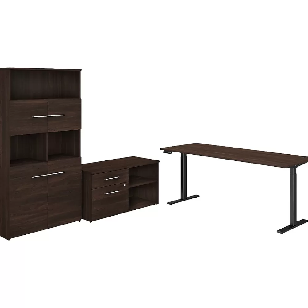 Bush Business Furniture Office 500 72"W Adjustable Desk with Storage and Bookcase, (OF5006BWSU) Black Walnut Fashion