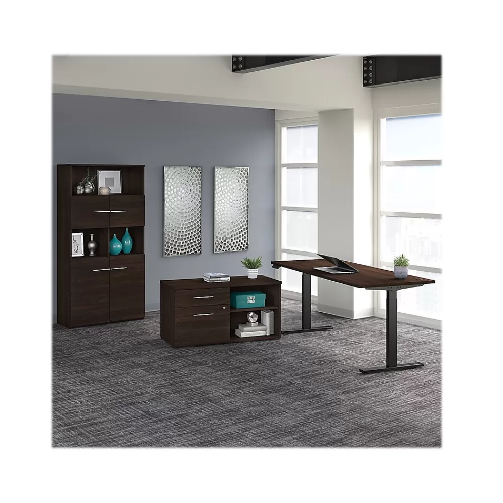 Bush Business Furniture Office 500 72"W Adjustable Desk with Storage and Bookcase, (OF5006BWSU) Black Walnut Fashion