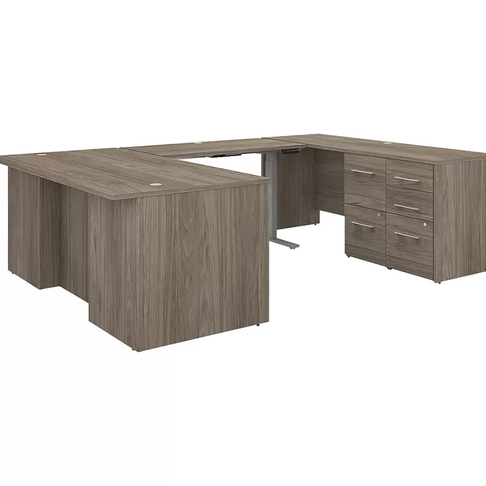 Bush Business Furniture Office 500 72"W Adjustable U-Shaped Executive Desk with Drawers, (OF5005MHSU) Modern Hickory Flash Sale
