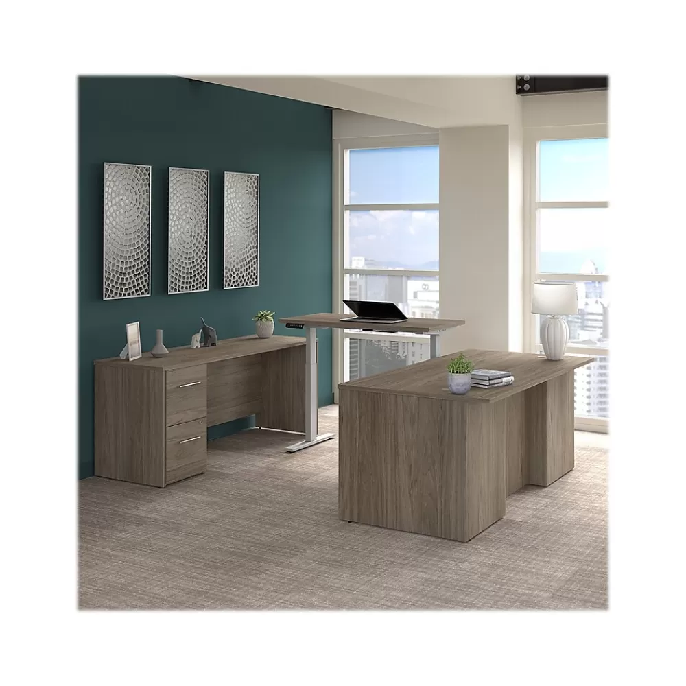 Bush Business Furniture Office 500 72"W Adjustable U-Shaped Executive Desk with Drawers, (OF5005MHSU) Modern Hickory Flash Sale