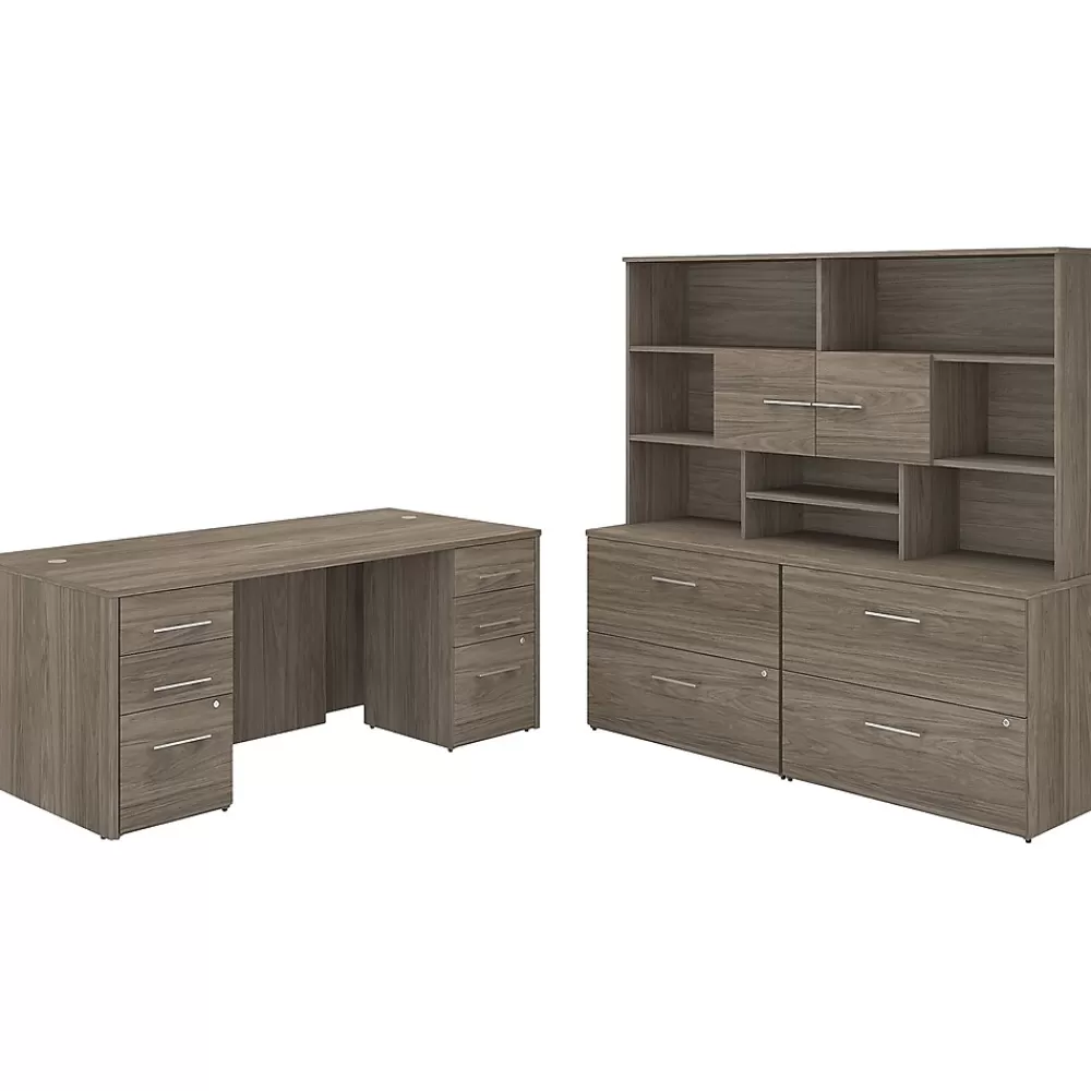 Bush Business Furniture Office 500 72"W Executive Desk with Drawers, Lat File Cabinets and Hutch, (OF5001MHSU) Modern Hickory Outlet