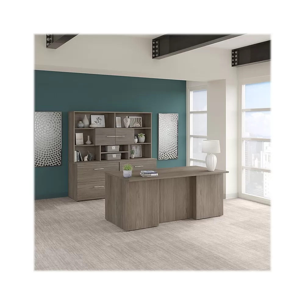 Bush Business Furniture Office 500 72"W Executive Desk with Drawers, Lat File Cabinets and Hutch, (OF5001MHSU) Modern Hickory Outlet