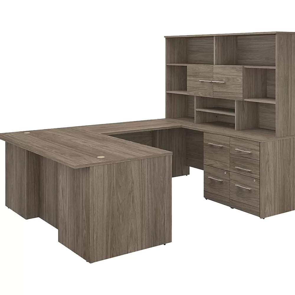 Bush Business Furniture Office 500 72"W U Shaped Executive Desk with Drawers and Hutch, (OF5003MHSU) Modern Hickory Best