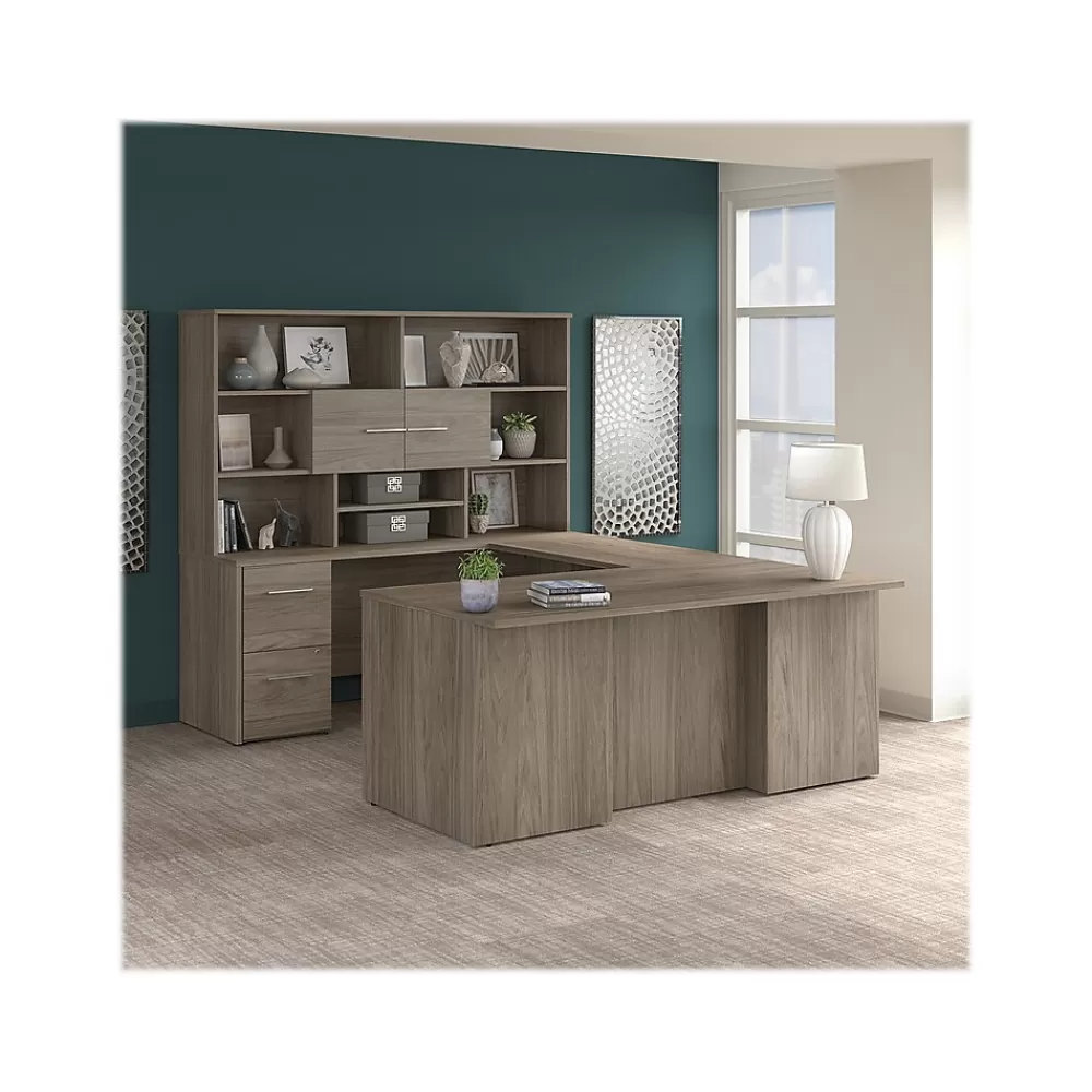 Bush Business Furniture Office 500 72"W U Shaped Executive Desk with Drawers and Hutch, (OF5003MHSU) Modern Hickory Best