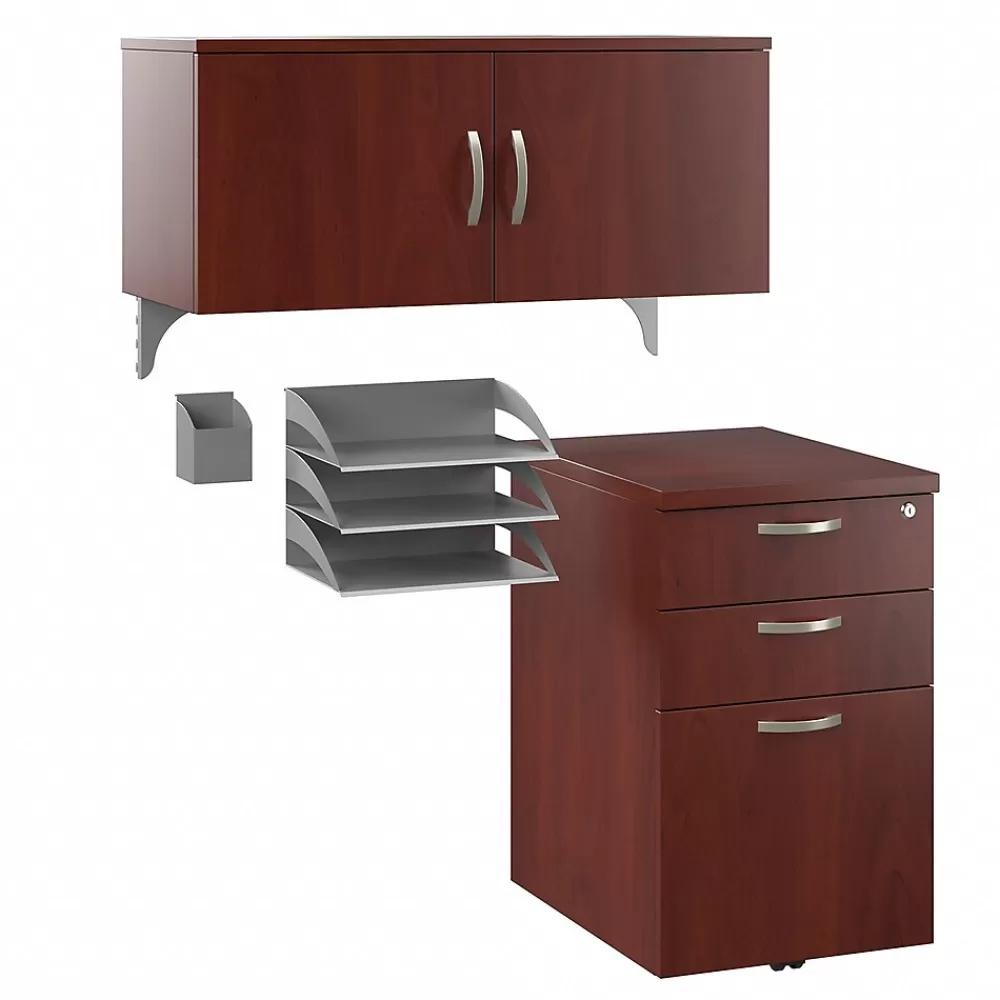 Bush Business Furniture Office in an Hour Cubicle Storage with Cabinet, Paper Tray, & Pencil Holder, Hansen Cherry (WC36490-03K) Discount
