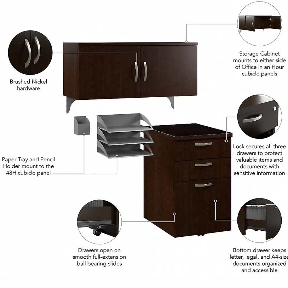 Bush Business Furniture Office in an Hour Cubicle Storage with Cabinet, Paper Tray, & Pencil Holder, Mocha Cherry (WC36890-03K) Sale