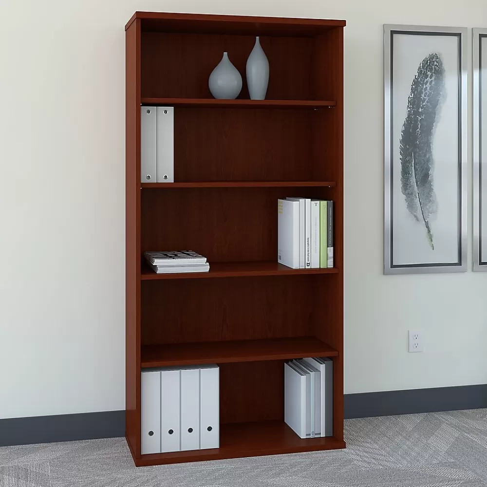 Bush Business Furniture Series C 72.79" 5-Shelf Bookcase with Adjustable Shelves, Laminated Wood (WC36714) Mahogany New