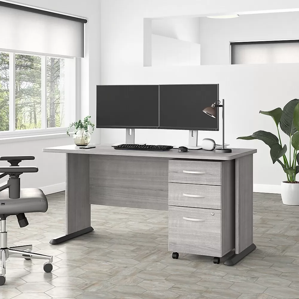 Bush Business Furniture Studio A 60"W Computer Desk with 3 Drawer Mobile File Cabinet, (STA002PGSU) Platinum Gray Hot