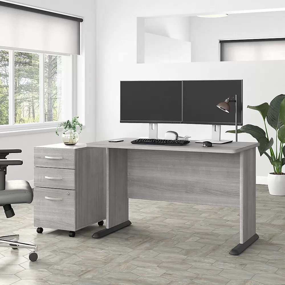 Bush Business Furniture Studio A 48"W Computer Desk with 3 Drawer Mobile File Cabinet, (STA001PGSU) Platinum Gray Fashion