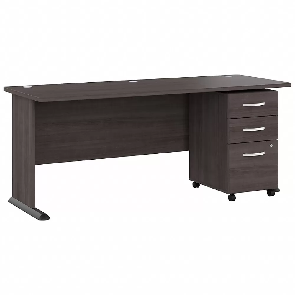 Bush Business Furniture Studio A 72"W Computer Desk with 3 Drawer Mobile File Cabinet, Storm Gray (STA004SGSU) Clearance
