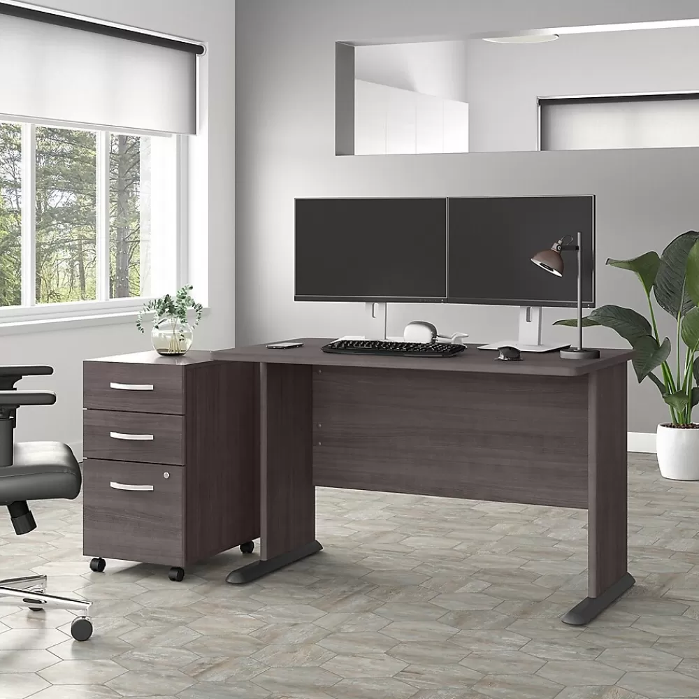Bush Business Furniture Studio A 48"W Computer Desk with 3 Drawer Mobile File Cabinet, (STA001SGSU) Storm Gray Flash Sale