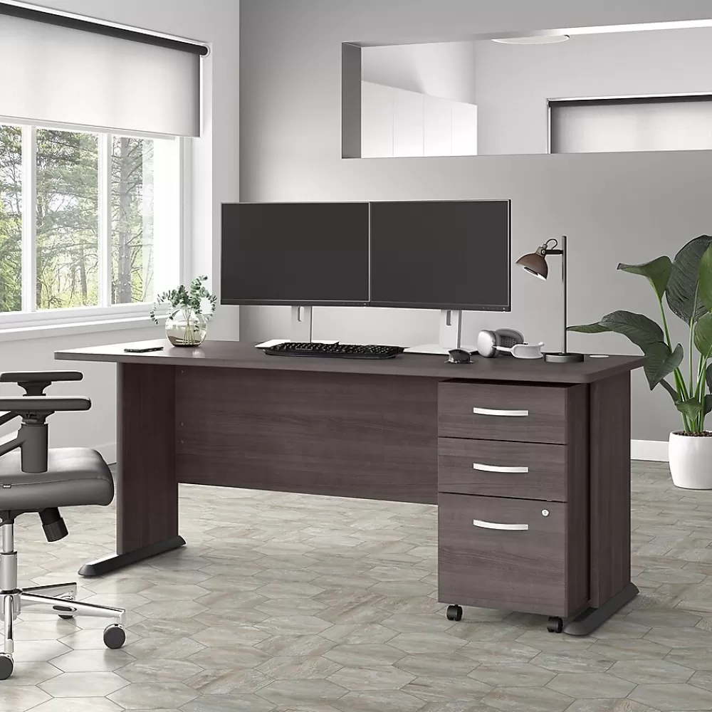 Bush Business Furniture Studio A 72"W Computer Desk with 3 Drawer Mobile File Cabinet, Storm Gray (STA004SGSU) Clearance