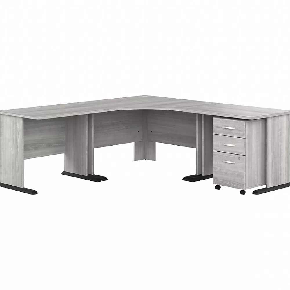Bush Business Furniture Studio A 83"W Large Corner Desk with 3 Drawer Mobile File Cabinet, (STA003PGSU) Platinum Gray Clearance