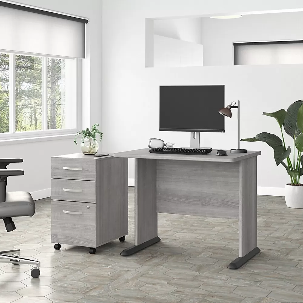 Bush Business Furniture Studio A 36"W Small Computer Desk with 3 Drawer Mobile File Cabinet, (STA005PGSU) Platinum Gray Cheap