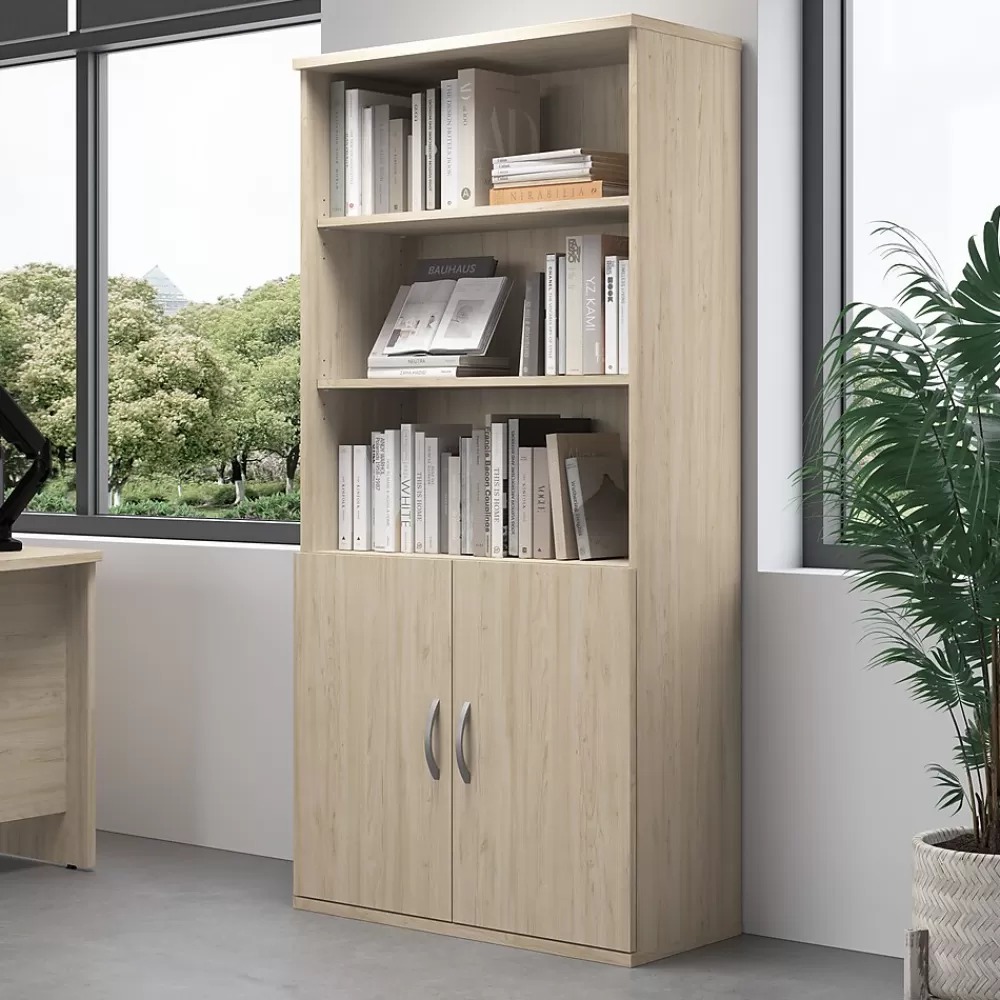 Bush Furniture Bush Business Furniture Studio C Tall 5 Shelf Bookcase with Doors, Natural Elm (STC015NE) Online