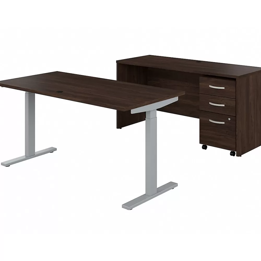 Bush Business Furniture Studio C 60"W Electric Adjustable Standing Desk with Credenza and File, (STC017BWSU) Black Walnut Best