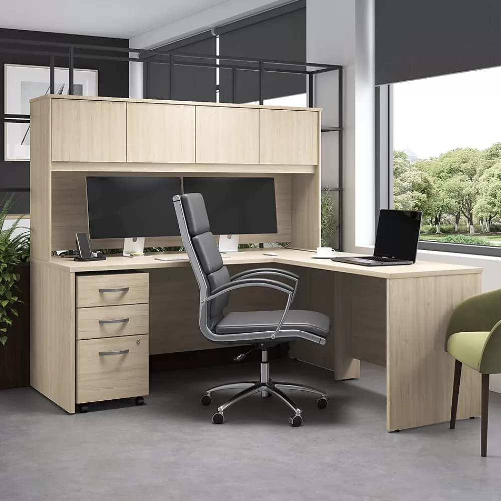Bush Furniture Bush Business Furniture Studio C 72"W L Shaped Desk with Hutch and Mobile File Cabinet, Natural Elm (STC006NESU) New