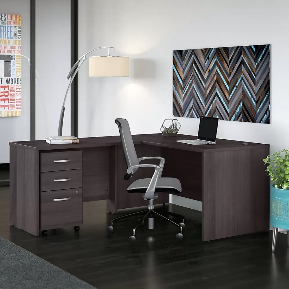 Bush Business Furniture Studio C 60"W L Shaped Desk with Mobile File Cabinet and Return, (STC008SG) Storm Gray Clearance