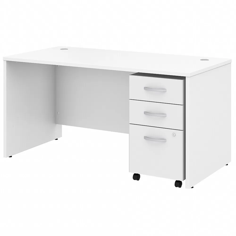Bush Business Furniture Studio C 60"W Office Desk with Mobile File Cabinet, (STC014WH) White New
