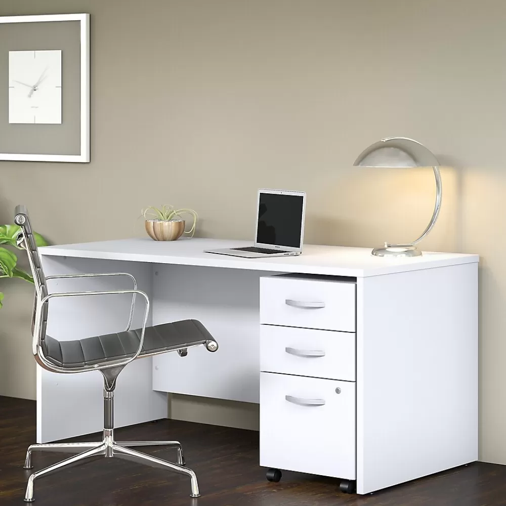 Bush Business Furniture Studio C 60"W Office Desk with Mobile File Cabinet, (STC014WH) White New