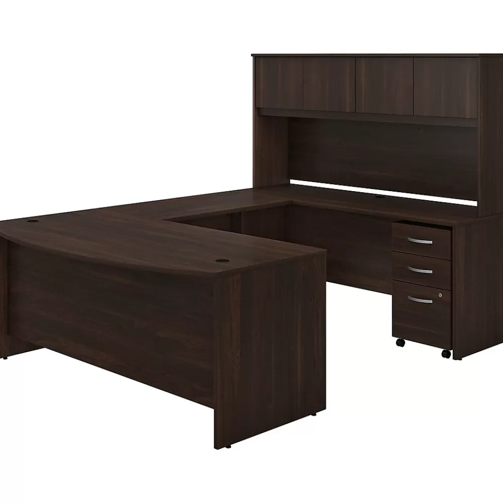Bush Business Furniture Studio C 72"W U Shaped Desk with Hutch and Mobile File Cabinet, (STC003BWSU) Black Walnut Outlet