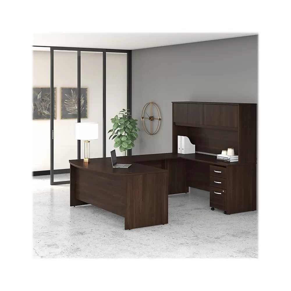 Bush Business Furniture Studio C 72"W U Shaped Desk with Hutch and Mobile File Cabinet, (STC003BWSU) Black Walnut Outlet