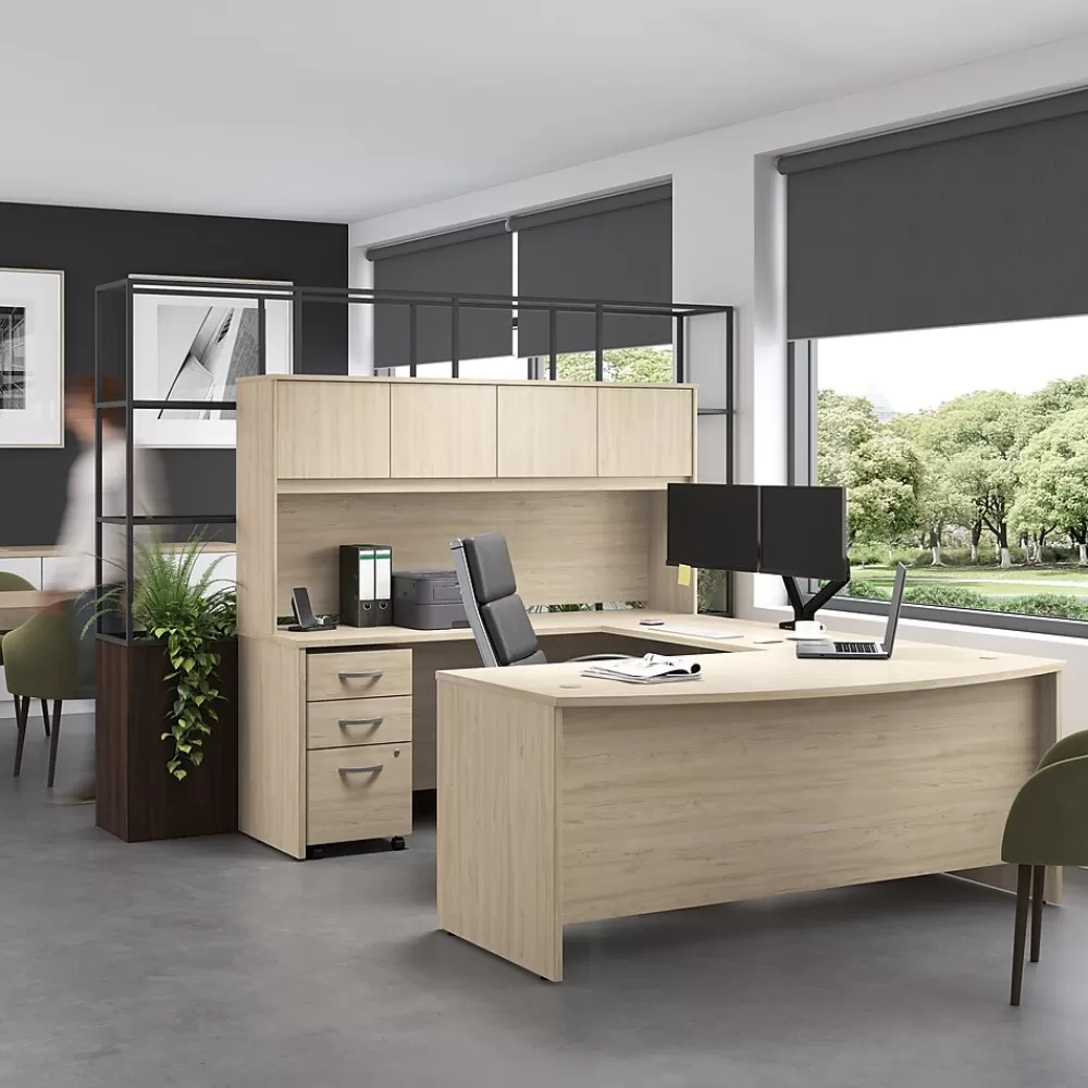 Bush Furniture Bush Business Furniture Studio C 72"W U Shaped Desk with Hutch and Mobile File Cabinet, Natural Elm (STC003NESU) Flash Sale