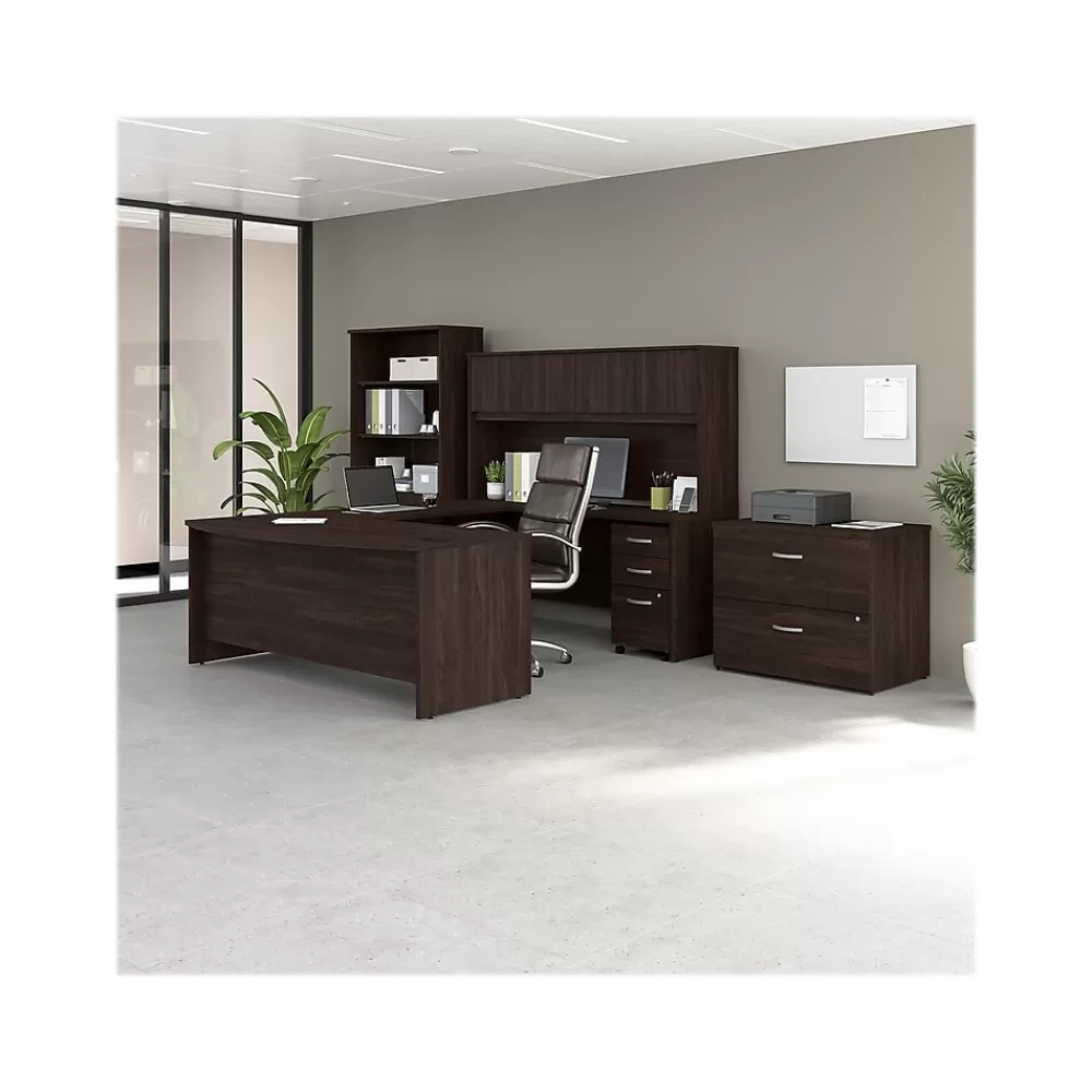 Bush Business Furniture Studio C 72"W U Shaped Desk with Hutch, Bookcase and File Cabinets, (STC001BWSU) Black Walnut Outlet