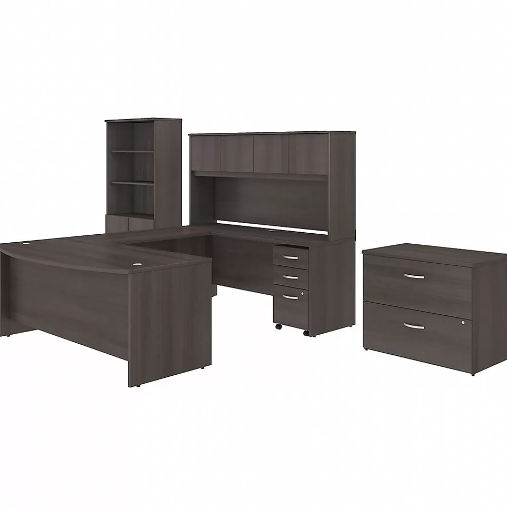 Bush Business Furniture Studio C 72"W U Shaped Desk with Hutch, Bookcase and File Cabinets, (STC001SG) Storm Gray Fashion