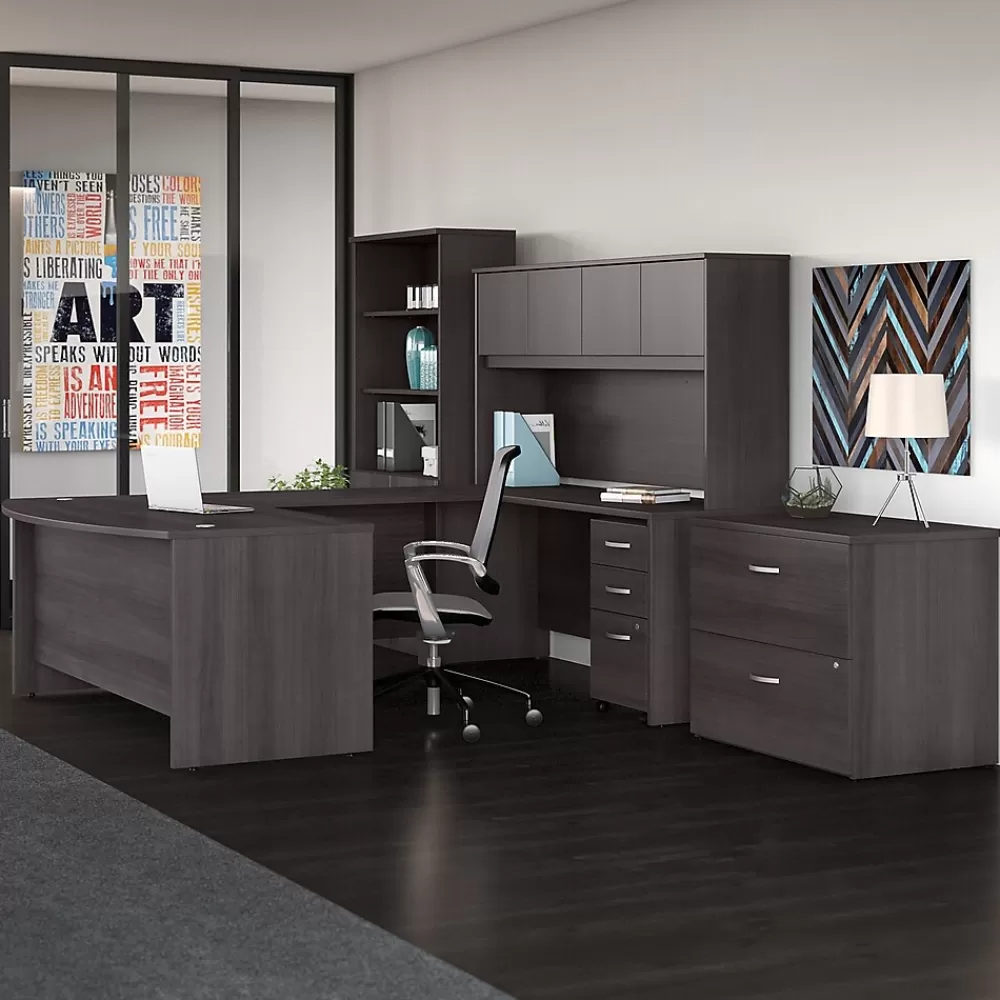 Bush Business Furniture Studio C 72"W U Shaped Desk with Hutch, Bookcase and File Cabinets, (STC001SG) Storm Gray Fashion