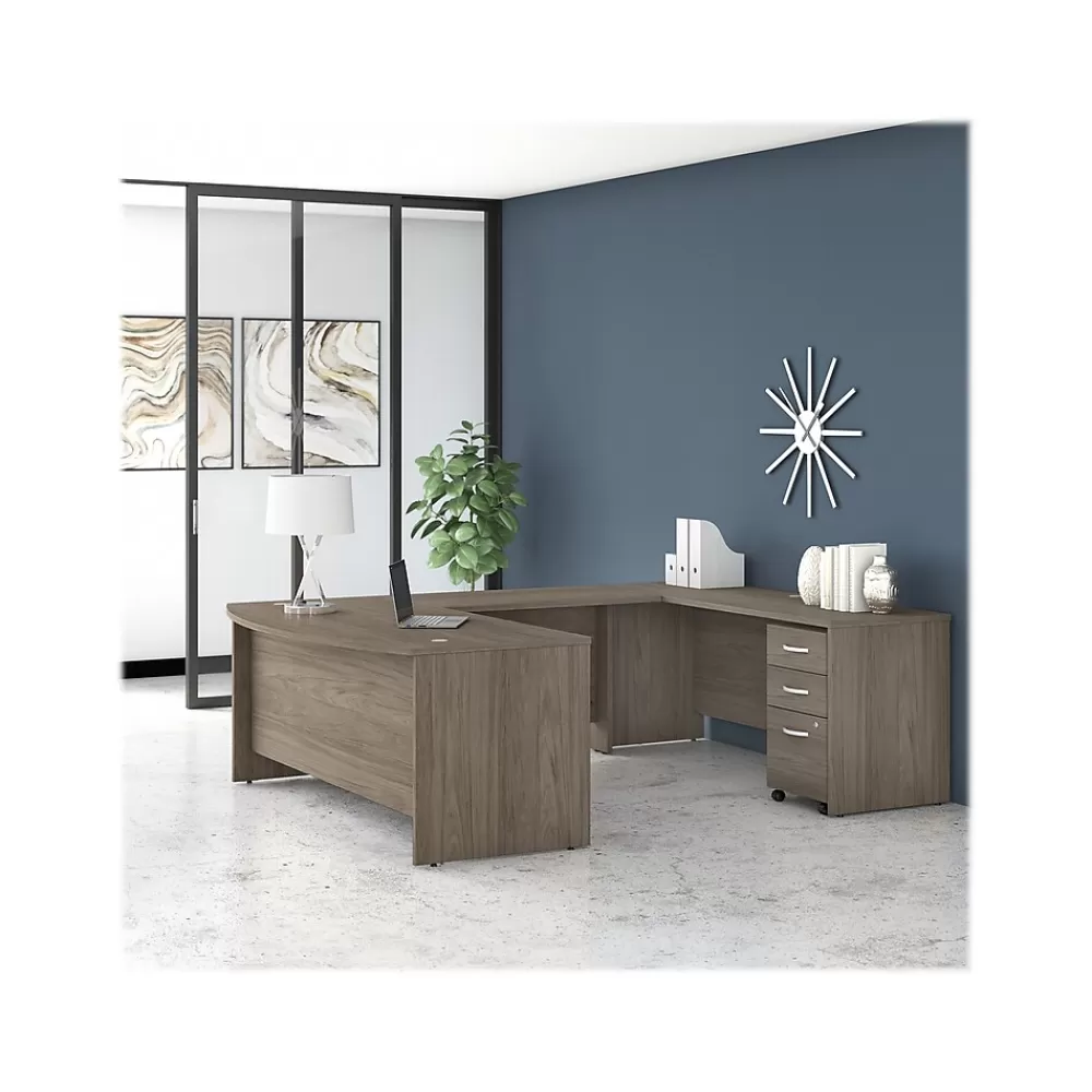 Bush Business Furniture Studio C 72"W U Shaped Desk with Mobile File Cabinet, (STC004MHSU) Modern Hickory Outlet