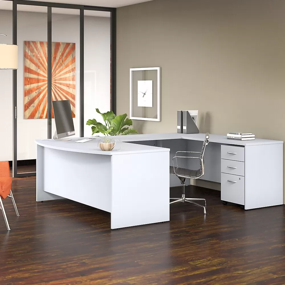 Bush Business Furniture Studio C 72"W U Shaped Desk with Mobile File Cabinet, (STC004WH) White Cheap