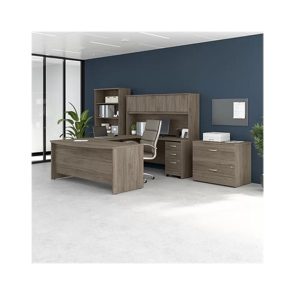 Bush Business Furniture Studio C 72"W U-Shaped Desk, Hutch, Bookcase, and File Cabinets, (STC001MHSU) Modern Hickory Hot