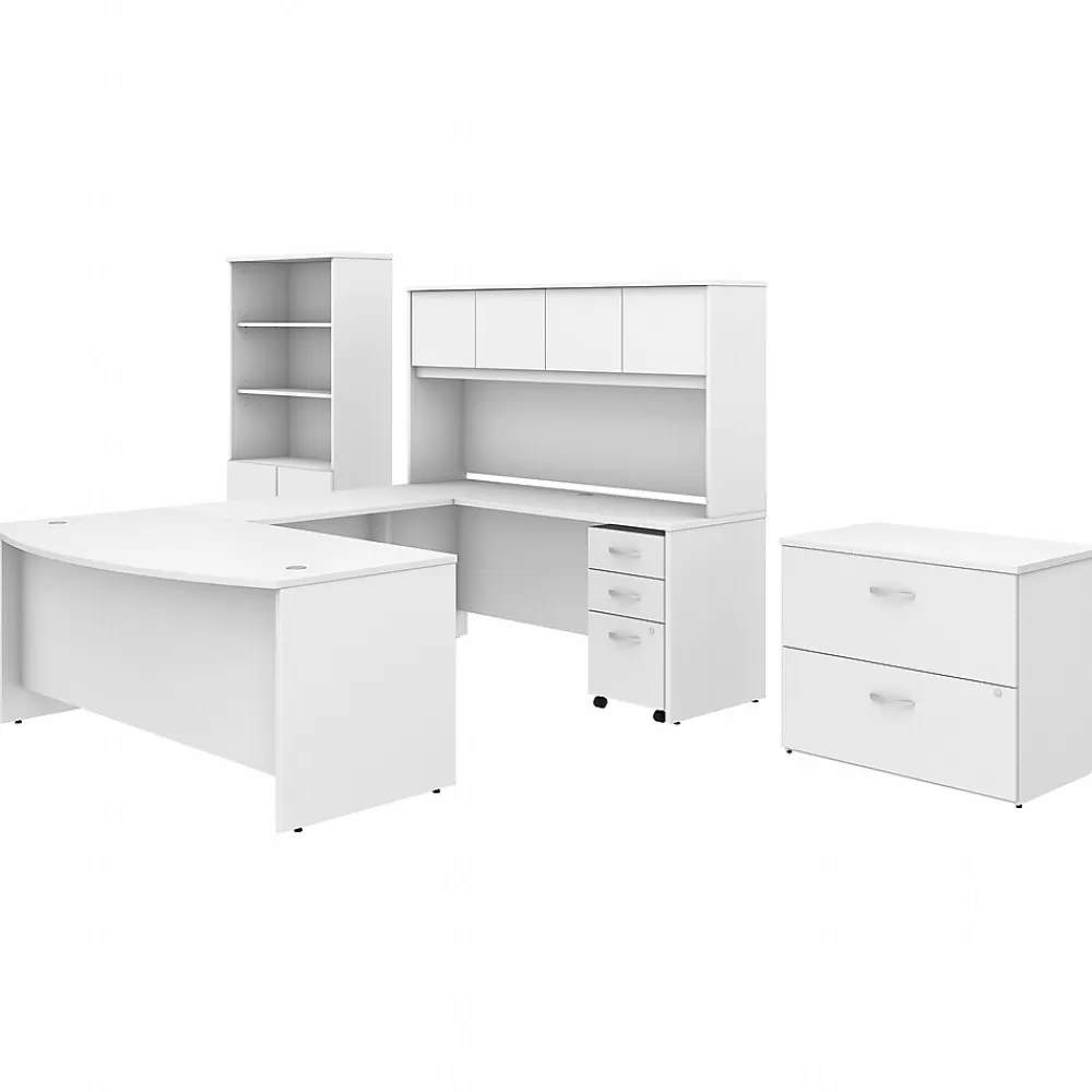 Bush Business Furniture Studio C 72W x 36D U Shaped Desk with Hutch, Bookcase and File Cabinets, (STC001WHSU) White Shop