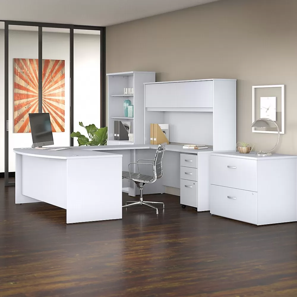 Bush Business Furniture Studio C 72W x 36D U Shaped Desk with Hutch, Bookcase and File Cabinets, (STC001WHSU) White Shop