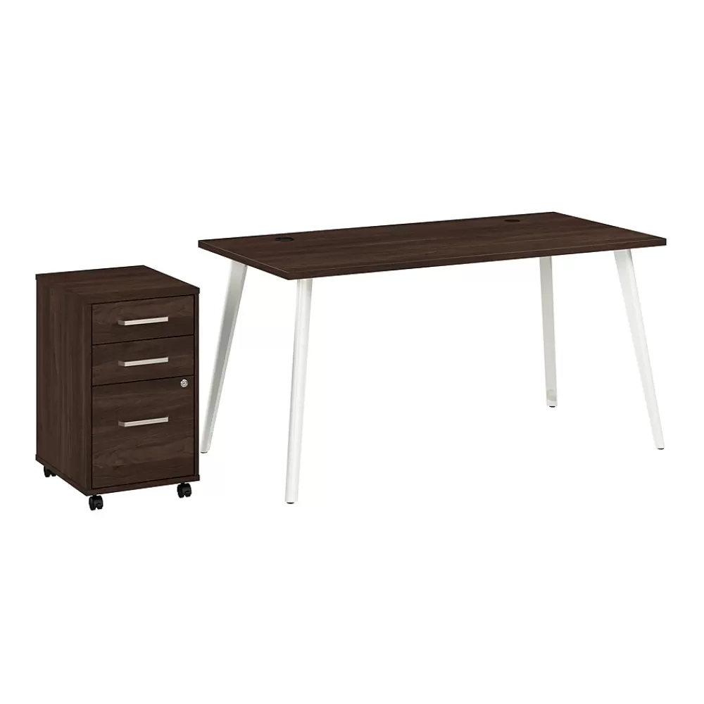 Bush Business Furniture Vista 60"W Desk with 3 Drawer Mobile File Cabinet, Black Walnut (VST002BWSU) Clearance
