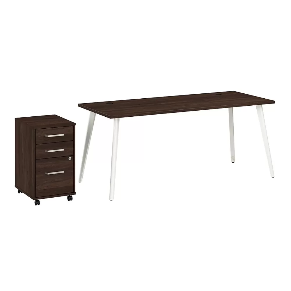 Bush Business Furniture Vista 72"W Desk with 3 Drawer Mobile File Cabinet, Black Walnut (VST001BWSU) Best Sale