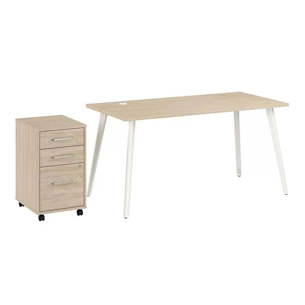 Bush Business Furniture Vista 60"W Desk with 3 Drawer Mobile File Cabinet, Natural Elm (VST002NESU) Cheap