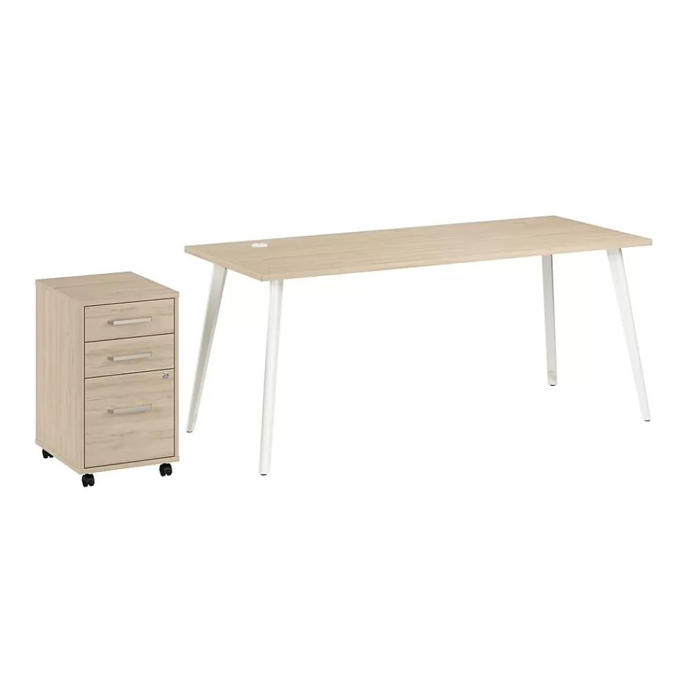 Bush Business Furniture Vista 72"W Desk with 3 Drawer Mobile File Cabinet, Natural Elm (VST001NESU) Outlet