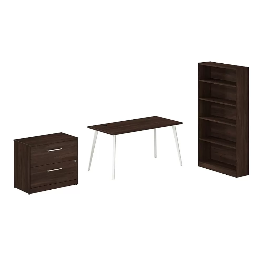 Bush Business Furniture Vista 60"W Desk with Lateral File Cabinet and Bookcase, Black Walnut (VST012BWSU) Flash Sale