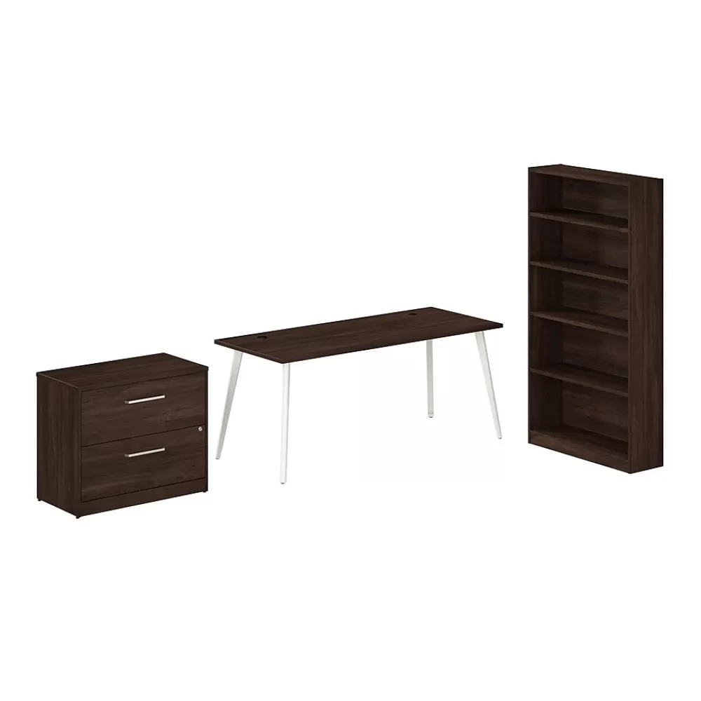 Bush Business Furniture Vista 72"W Desk with Lateral File Cabinet and Bookcase, Black Walnut (VST011BWSU) Clearance