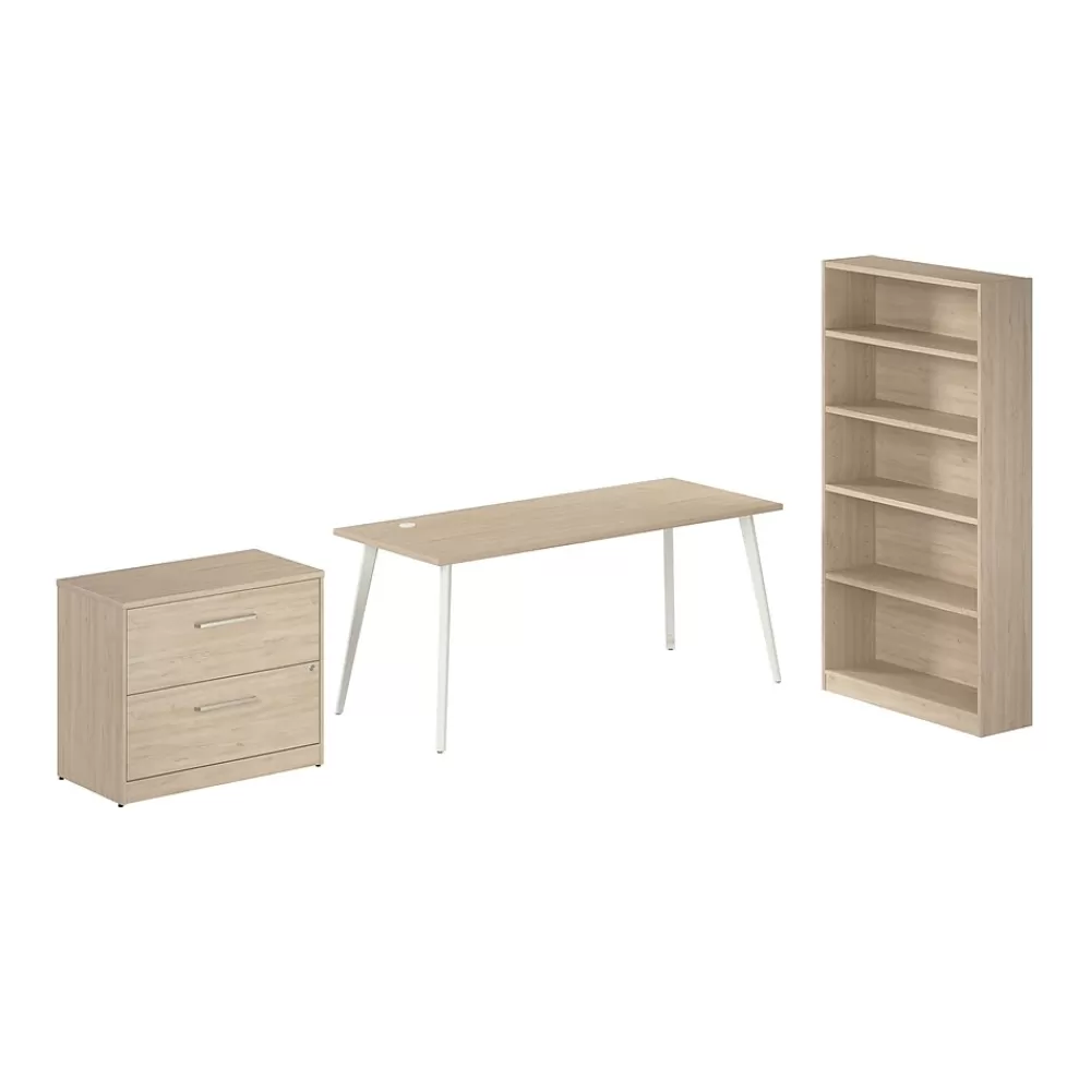 Bush Business Furniture Vista 72"W Desk with Lateral File Cabinet and Bookcase, Natural Elm (VST011NESU) Cheap