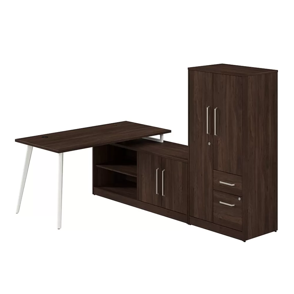Bush Business Furniture Vista 60"W L Shaped Desk with Low Storage Cabinet and Wardrobe, Black Walnut (VST010BW) Store