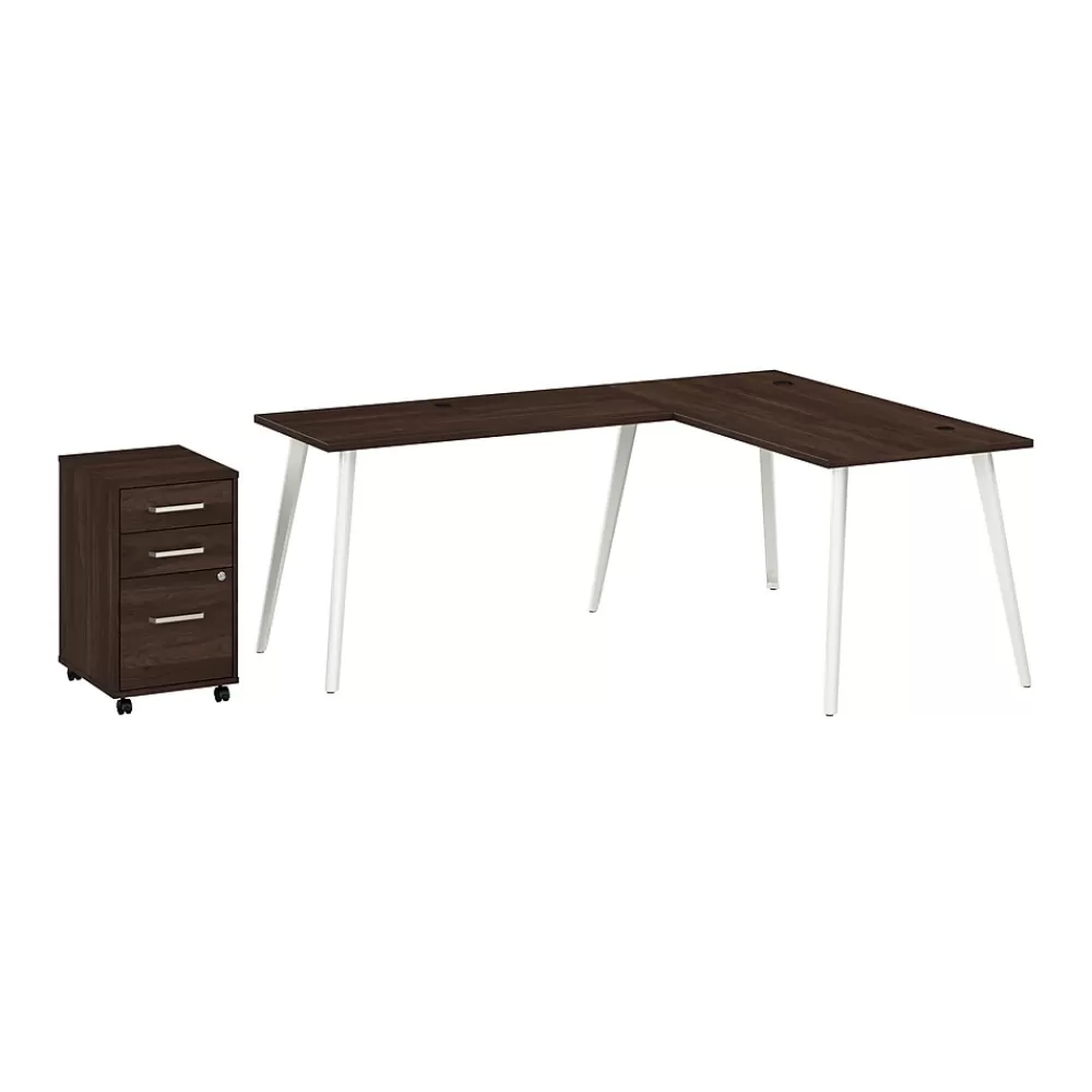 Bush Business Furniture Vista 60"W L Shaped Desk with Mobile File Cabinet, Black Walnut (VST008BWSU) Shop
