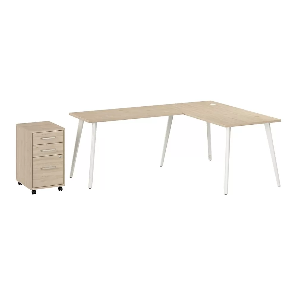 Bush Business Furniture Vista 60"W L Shaped Desk with Mobile File Cabinet, Natural Elm (VST008NESU) Shop