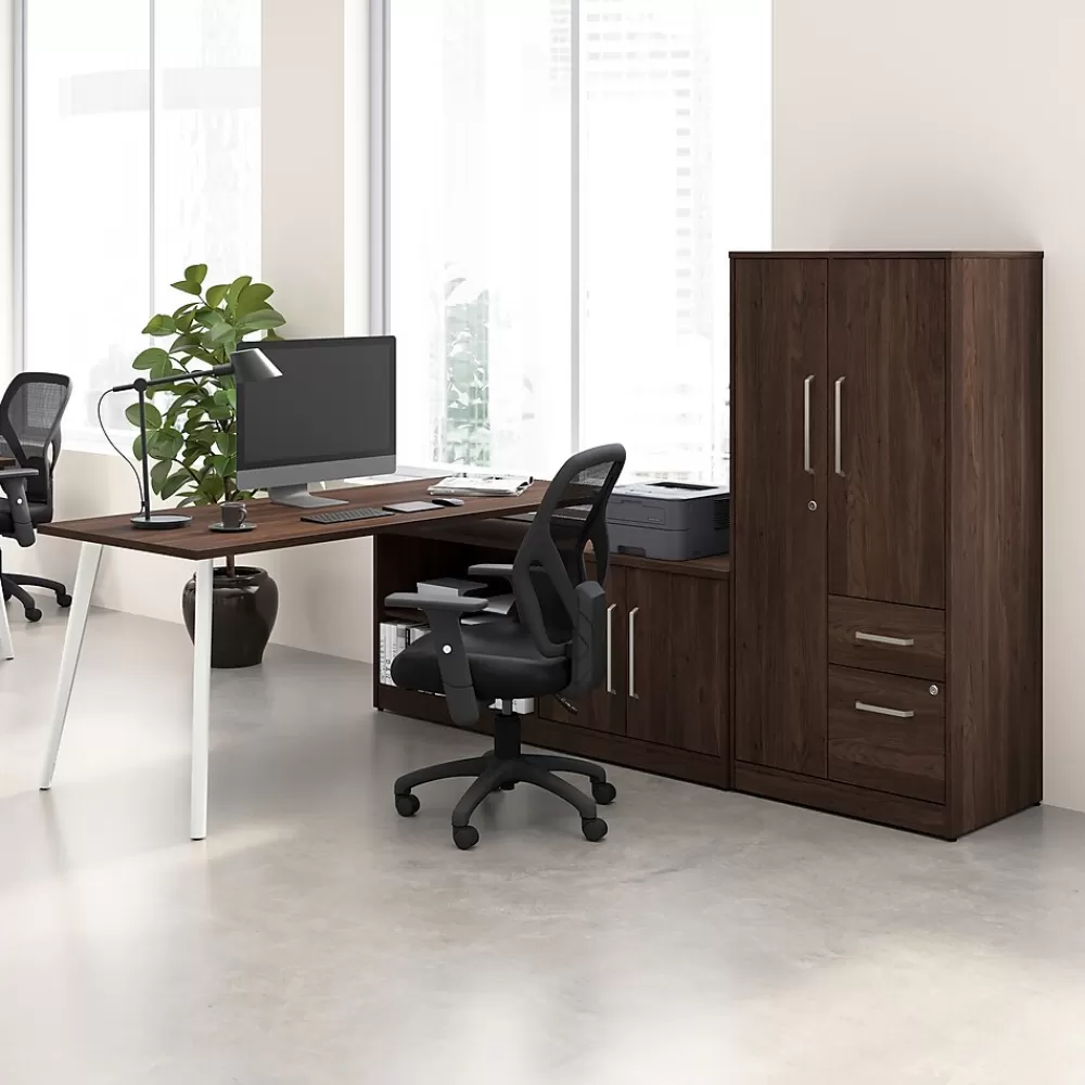 Bush Business Furniture Vista Wardrobe Cabinet with Drawers, Black Walnut (VSS130BWK) Clearance