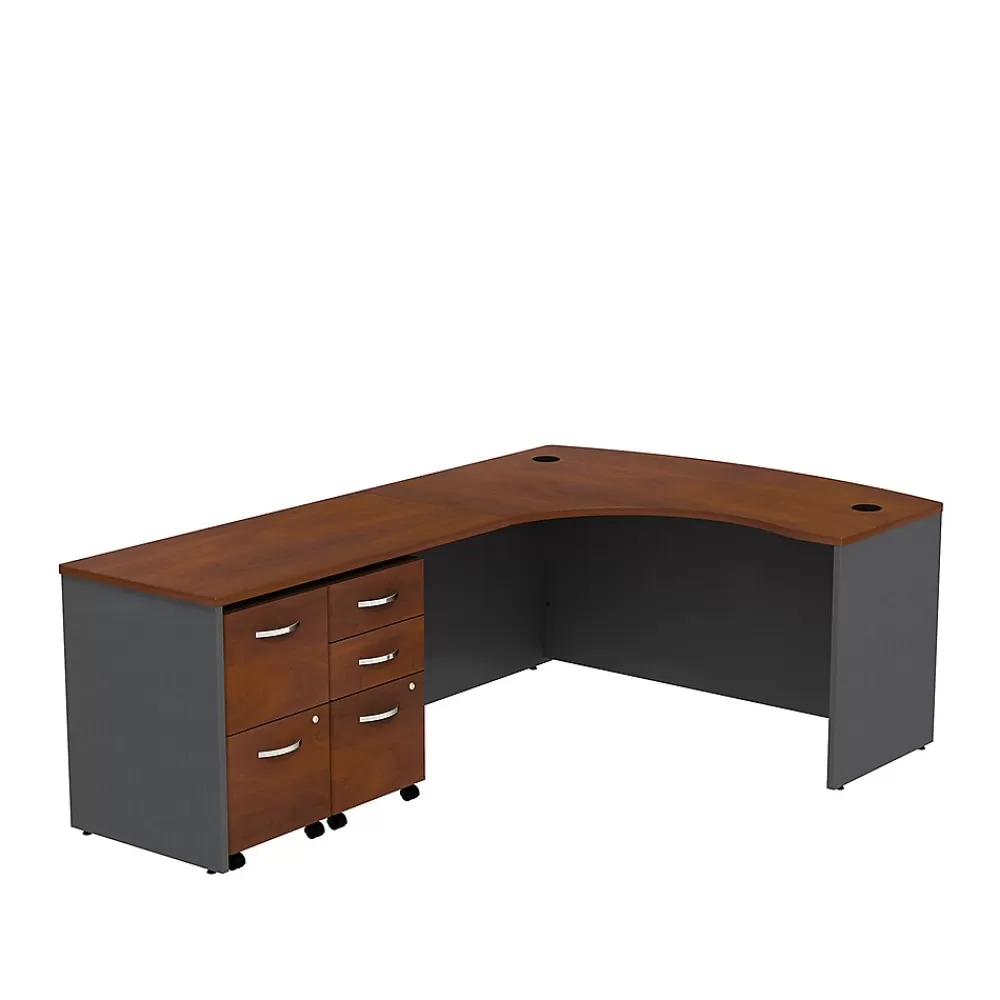 Bush Business Furniture Westfield Bow Front Left Handed L Shaped Desk w/ 2 Mobile Pedestals, Hansen Cherry (SRC034HCLSU) Sale